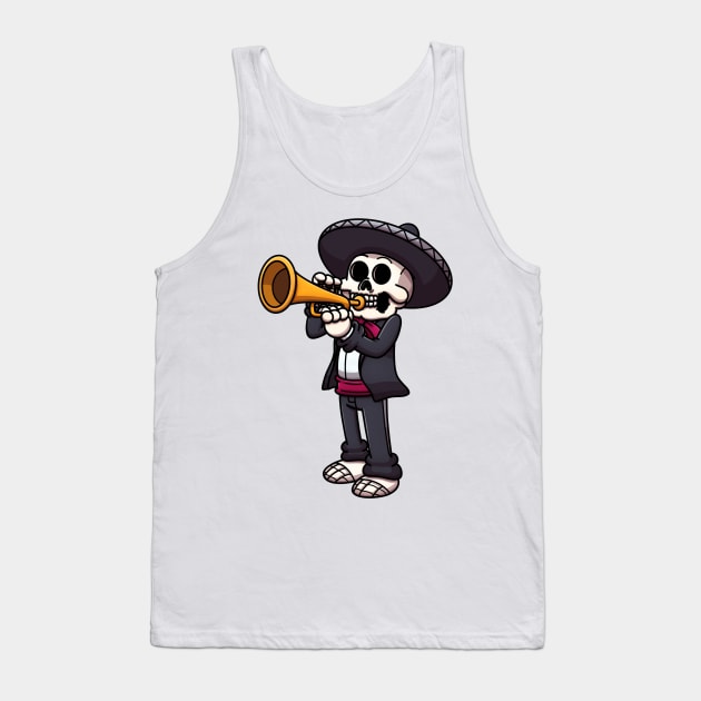 Mariachi Skeleton Playing The Trumpet Tank Top by TheMaskedTooner